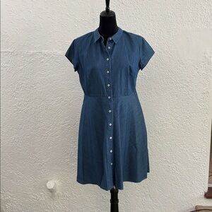 Boden Chambray knee Lentgh Shirt Dress Capsule Wardrobe Coastal Boho Preppy